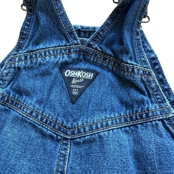 VTG Oshkosh Blue Denim Jean Overall Logo Toddler Boy Girl 2T - Picture 3 of 7